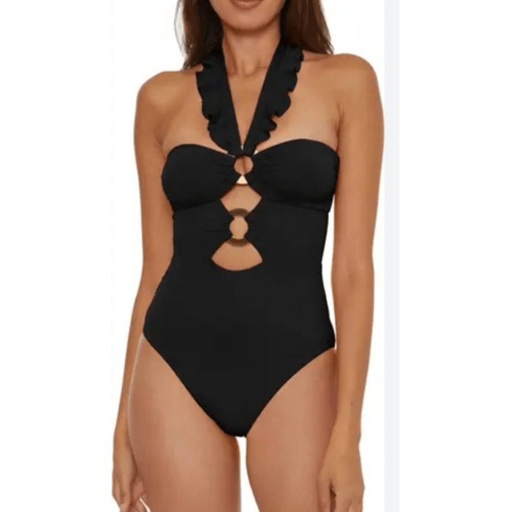 Soluna Black Multi-Way Ruffle Halter One Piece Swimsuit Size Small NEW